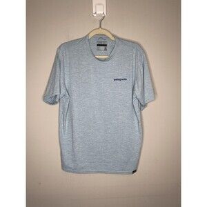 Patagonia Shirt Mens Medium Blue Capilene Cool Heather Graphic Logo Tee